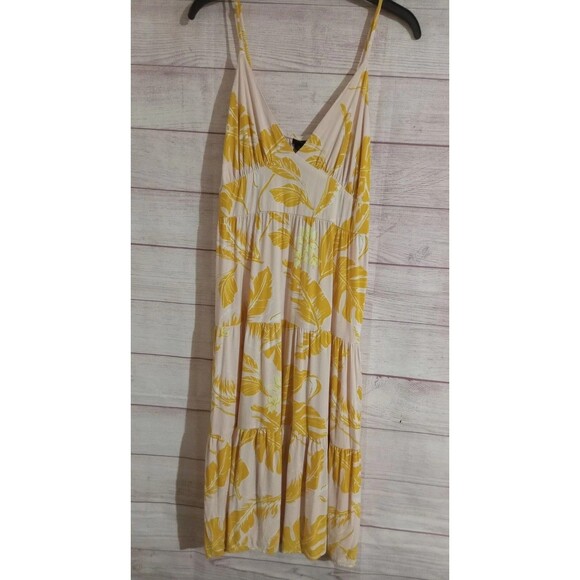 Wild Fable Sundress Size Large Beach Slip Dress Yellow White Hawaii Palm Leaves - Picture 1 of 5